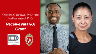 Headshots of Drs. Ozioma Okonkwo and Ira Frahmand alongside the National Institutes  of Health logo and UW crest