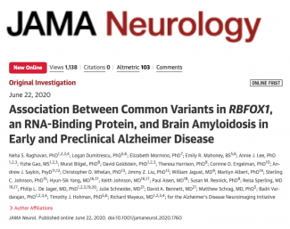 JAMA Neurology author list from publication Association Between Common Variants in RBFOX1, an RNA-Binding Protein, and Brain Amyloidosis in Early and Preclinical Alzheimer Disease