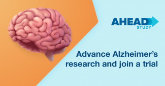 illustration of brain with text Ahead study Advance Alzheimer's research and join a trial