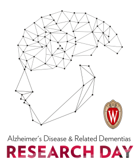 graphic of a head and brain made with lines with the text Alzheimer's Disease and Related Dementias Research Day