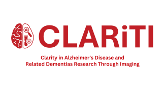 Graphic image of CLARiTI logo and words with tagline that reads "Clairity in Alzheimer's Disease and Related Dementias Research Through Imaging"