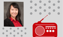 photo of Kao Lee Yang on a gray background with icon of a red radio
