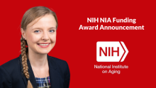 Graphic image with headshot of Dr. Natascha Merten announcing NIH NIA funding