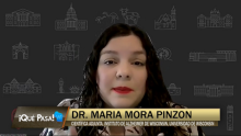 A screenshot of Dr. Maria Mora Pinzon being interviewed on Que Pasa Wisconsin with Telemundo.